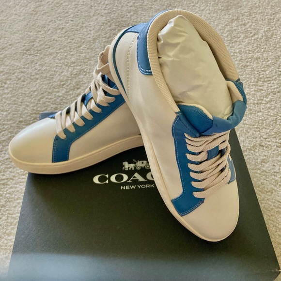 COACH Clip Leather High Top CE512 Women's Lace up Logo Patch Sneaker Shoes 6.5 - Picture 2 of 8